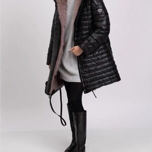 RRP$2790 DIEGO M Down Quilted Coat IT50 US14-18 Fox Fur lined.  Made in Italy